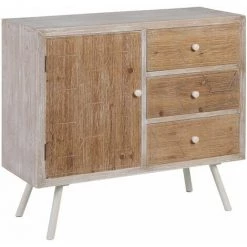 ALTOBUY OLMANN - Buffet 1 Porte 3 Tiroirs Blanc Et Naturel Aspect Vieilli - Blanc