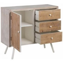 ALTOBUY OLMANN - Buffet 1 Porte 3 Tiroirs Blanc Et Naturel Aspect Vieilli - Blanc -Buffet et enfilade Soldes 57213640 3