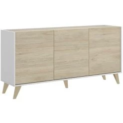 VENTE-UNIQUE.COM Ensemble Table Basse + Meuble TV + Buffet - Blanc Et Chêne - Séjour Scandinave KOLYMA - Naturel Clair, Blanc -Buffet et enfilade Soldes 57217387 2