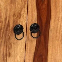 NOVA Credenza Les Détails Du Bois Du Salon Vintage En Réel Cuir 3 Tiroirs 2 Portes Buffet Bois Massif De Sesham 50 X 30 X 86 Cm -Buffet et enfilade Soldes 57222021 3