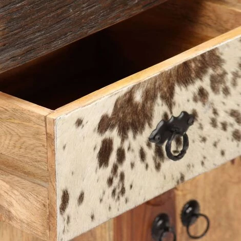 NOVA Armoire De Salon Vintage Détails De Salon Vrai En Cuir 3 Portes 2 Tiroirs Buffet Bois Massif De Sesham 70 X 30 X 80 Cm 5 NOVA Armoire De Salon Vintage Détails De Salon Vrai En Cuir 3 Portes 2 Tiroirs Buffet Bois Massif De Sesham 70 X 30 X 80 Cm – Image 5