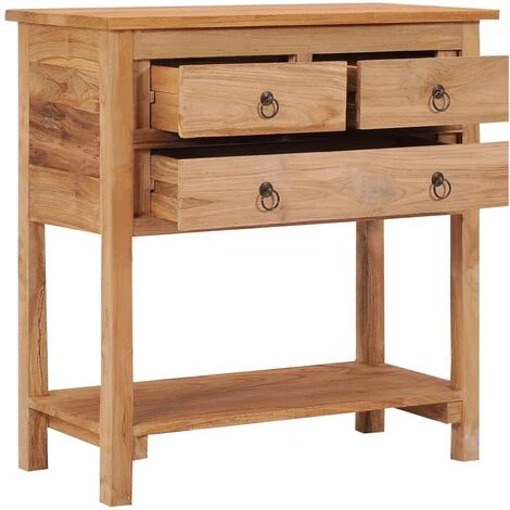 NOVA Croyance Mobile Avec 3 Tiroirs Et Une étagère En Bois En Teck Solide Buffet 78x35x80 Cm Bois De Teck Massif 2 NOVA Croyance Mobile Avec 3 Tiroirs Et Une étagère En Bois En Teck Solide Buffet 78x35x80 Cm Bois De Teck Massif – Image 2