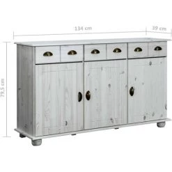 NOVA Pinie En Bois Massif Avec Différentes Couleurs Portes Et Tiroirs Buffet 134x39x79,5 Cm Bois De Pin Massif Couleur : Cerato White -Buffet et enfilade Soldes 57224045 4