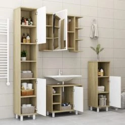 NOVA Armoire De Garde-robe De Bain Avec Compartiment Et Porte 30x30x95 Cm Diverses Couleurs Armoire De Bain Blanc Et Chêne Sonoma 30x30x95 Cm Aggloméré Couleur : Chêne Blanc -Buffet et enfilade Soldes 57225564 5