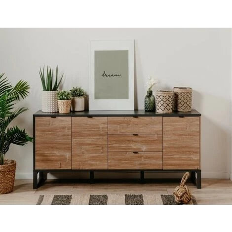 CAESAROO Buffet 175x70H Cm Manhattan Bambou Et Gris Anthracite Avec Trois Portes Et Trois Tiroirs | Bambou Et Gris Anthracite 1 CAESAROO Buffet 175x70H Cm Manhattan Bambou Et Gris Anthracite Avec Trois Portes Et Trois Tiroirs | Bambou Et Gris Anthracite