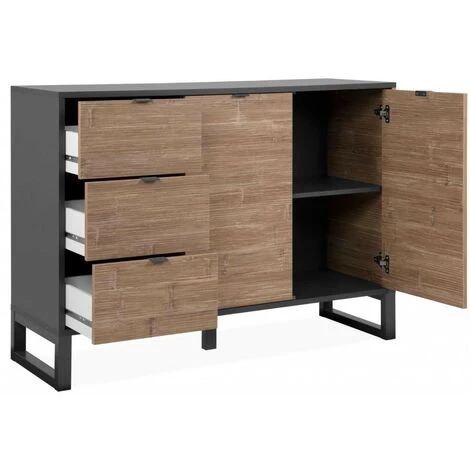 CAESAROO Buffet 120x88H Cm Manhattan Bambou Et Gris Anthracite Avec Deux Portes Et Trois Tiroirs | Bambou Et Gris Anthracite 3 CAESAROO Buffet 120x88H Cm Manhattan Bambou Et Gris Anthracite Avec Deux Portes Et Trois Tiroirs | Bambou Et Gris Anthracite – Image 3