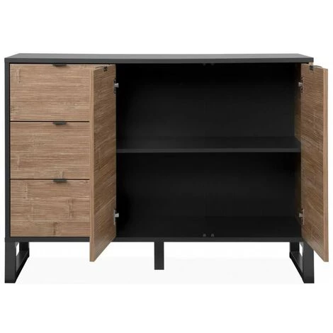 CAESAROO Buffet 120x88H Cm Manhattan Bambou Et Gris Anthracite Avec Deux Portes Et Trois Tiroirs | Bambou Et Gris Anthracite 4 CAESAROO Buffet 120x88H Cm Manhattan Bambou Et Gris Anthracite Avec Deux Portes Et Trois Tiroirs | Bambou Et Gris Anthracite – Image 4