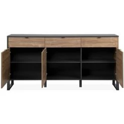 CAESAROO Buffet 175x88H Cm Manhattan Bambou Et Gris Anthracite Avec Trois Portes Et Trois Tiroirs | Bambou Et Gris Anthracite -Buffet et enfilade Soldes 57229603 3