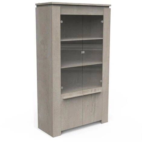 Buffet Haut 4 Portes Avec Vitrine L98 X H174,5 Cm - Ségur - Calicosy - Chene Champagne 1 Buffet Haut 4 Portes Avec Vitrine L98 X H174,5 Cm - Ségur - Calicosy - Chene Champagne