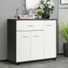 GIANTEX Buffet Avec 1 Tiroir Et 3 Portes, Armoire De Rangement En Bois Avec Etagère REglable Pour Cuisine, 88X30X70CM, Blanc Et Noir