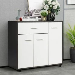 GIANTEX Buffet Avec 1 Tiroir Et 3 Portes, Armoire De Rangement En Bois Avec Etagère REglable Pour Cuisine, 88X30X70CM, Blanc Et Noir