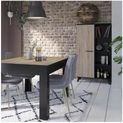 Buffet Haut 1 Porte Et 4 Niches L83 X H154 Cm - Wayne - Calicosy - Chene Brosse/noir Mat -Buffet et enfilade Soldes 57566494 2
