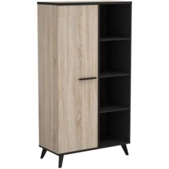 Buffet Haut 1 Porte Et 4 Niches L83 X H154 Cm - Wayne - Calicosy - Chene Brosse/noir Mat -Buffet et enfilade Soldes 57566494 3