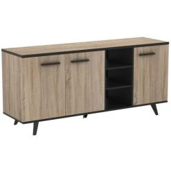 Buffet 3 Portes Et 3 Niches L160,7 Cm - Wayne - Calicosy - Chene Brosse/noir Mat -Buffet et enfilade Soldes 57566516 3