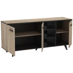 Buffet 3 Portes Et 3 Niches L160,7 Cm - Wayne - Calicosy - Chene Brosse/noir Mat -Buffet et enfilade Soldes 57566516 4
