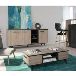 Buffet 3 Portes Et 3 Niches L160,7 Cm - Wayne - Calicosy - Chene Brosse/noir Mat -Buffet et enfilade Soldes 57566516 5