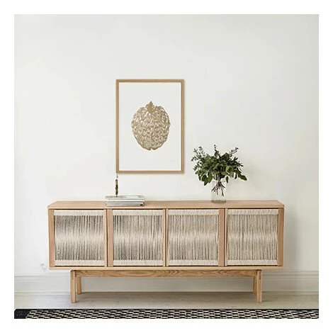 WOODMAN Buffet 4 Portes 180x45x77 Cm Décor Frêne Et Chanvre - AVEDIS 1 WOODMAN Buffet 4 Portes 180x45x77 Cm Décor Frêne Et Chanvre - AVEDIS