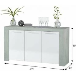 FANMUEBLES Buffet Pour Salle à Manger, Avec Trois Portes De Couleur Artik Blanc / Ciment. Profondeur : 42 Cm X Largeur : 144 Cm X Hauteur : 80 Cm -Buffet et enfilade Soldes 57596382 3