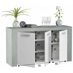 FANMUEBLES Buffet Pour Salle à Manger, Avec Trois Portes De Couleur Artik Blanc / Ciment. Profondeur : 42 Cm X Largeur : 144 Cm X Hauteur : 80 Cm -Buffet et enfilade Soldes 57596382 4