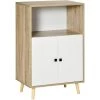 HOMCOM Buffet Meuble De Rangement Design Scandinave 2 Portes étagère Niche Panneaux Particules Blanc Aspect Chêne Clair - Beige