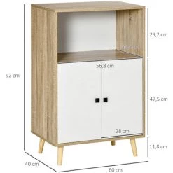 HOMCOM Buffet Meuble De Rangement Design Scandinave 2 Portes étagère Niche Panneaux Particules Blanc Aspect Chêne Clair - Beige -Buffet et enfilade Soldes 57600888 3
