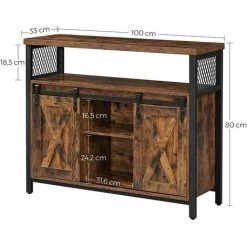 HUCOCO STELLY - Buffet Style Rustique Salon/salle à Manger - 100x33x80 Cm - 2 Portes - Marron -Buffet et enfilade Soldes 57640656 3
