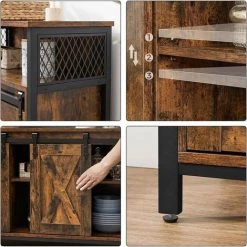 HUCOCO STELLY - Buffet Style Rustique Salon/salle à Manger - 100x33x80 Cm - 2 Portes - Marron -Buffet et enfilade Soldes 57640656 5