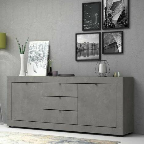 IPERBRIKO Buffet 2 Portes Et 3 Tiroirs Ocean Beton Gris 210x45xh.85 Cm 3 IPERBRIKO Buffet 2 Portes Et 3 Tiroirs Ocean Beton Gris 210x45xh.85 Cm – Image 3