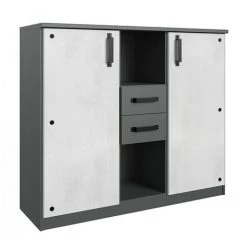 Buffet Meuble De Rangement 2 Portes Coloris Imitation Béton Clair/graphite - Longueur 124 X Hauteur 105 X Profondeur 41 Cm -PEGANE-