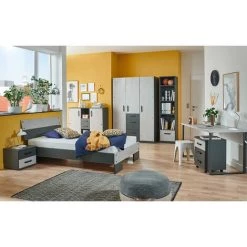 Buffet Meuble De Rangement 2 Portes Coloris Imitation Béton Clair/graphite - Longueur 124 X Hauteur 105 X Profondeur 41 Cm -PEGANE- -Buffet et enfilade Soldes 57771437 3