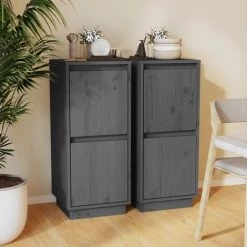 YOUTHUP Buffets 2 Pcs Gris 31,5x34x75 Cm Bois Massif De Pin - Gris