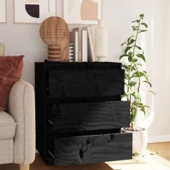 YOUTHUP Buffet Noir 60x34x75 Cm Bois Massif De Pin - Noir -Buffet et enfilade Soldes 57778181 3