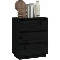 YOUTHUP Buffet Noir 60x34x75 Cm Bois Massif De Pin - Noir -Buffet et enfilade Soldes 57778181 4