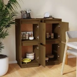 YOUTHUP Buffets 2 Pcs Marron Miel 31,5x34x75 Cm Bois Massif De Pin - Brun -Buffet et enfilade Soldes 57778249 3