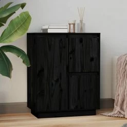 YOUTHUP Buffet Noir 60x34x75 Cm Bois Massif De Pin - Noir