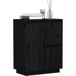 YOUTHUP Buffet Noir 60x34x75 Cm Bois Massif De Pin - Noir -Buffet et enfilade Soldes 57778257 4