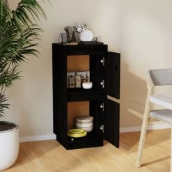 YOUTHUP Buffet Noir 31,5x34x75 Cm Bois Massif De Pin - Noir -Buffet et enfilade Soldes 57778260 3