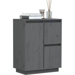 YOUTHUP Buffet Gris 60x34x75 Cm Bois Massif De Pin - Gris -Buffet et enfilade Soldes 57778367 4