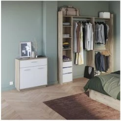 Buffet Bas 2 Portes 1 Tiroir, Décor Bois Et Blanc L78 Cm - Léo - Calicosy - Chene Kronberg/blanc -Buffet et enfilade Soldes 57795981 2