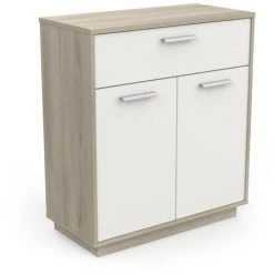 Buffet Bas 2 Portes 1 Tiroir, Décor Bois Et Blanc L78 Cm - Léo - Calicosy - Chene Kronberg/blanc -Buffet et enfilade Soldes 57795981 3
