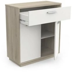 Buffet Bas 2 Portes 1 Tiroir, Décor Bois Et Blanc L78 Cm - Léo - Calicosy - Chene Kronberg/blanc -Buffet et enfilade Soldes 57795981 4