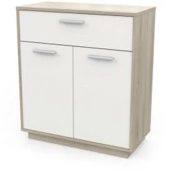 Buffet Bas 2 Portes 1 Tiroir, Décor Bois Et Blanc L78 Cm - Léo - Calicosy - Chene Kronberg/blanc -Buffet et enfilade Soldes 57795981 5