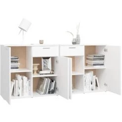 TRUE DEAL Buffet Blanc 160x36x75 Cm Aggloméré 8 TRUE DEAL Buffet Blanc 160x36x75 Cm Aggloméré -Buffet et enfilade Soldes 57820221 4