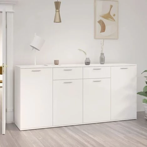 TRUE DEAL Buffet Blanc Brillant 160x36x75 Cm Aggloméré 1 TRUE DEAL Buffet Blanc Brillant 160x36x75 Cm Aggloméré