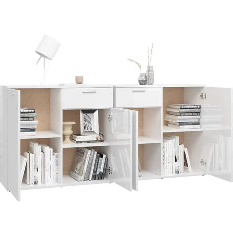 TRUE DEAL Buffet Blanc Brillant 160x36x75 Cm Aggloméré 4 TRUE DEAL Buffet Blanc Brillant 160x36x75 Cm Aggloméré – Image 4