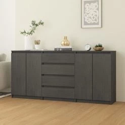TRUE DEAL Armoires Latérales 3 Pcs Gris Bois De Pin Massif
