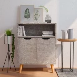 TRUE DEAL Buffet Gris Béton 60x30x72 Cm Aggloméré