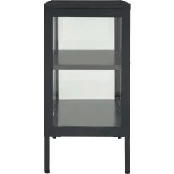 TRUE DEAL Buffet Anthracite 70x35x70 Cm Acier Et Verre -Buffet et enfilade Soldes 57835089 4