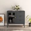 TRUE DEAL Buffet Anthracite 75x35x70 Cm Acier Et Verre Trempé
