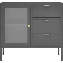 TRUE DEAL Buffet Anthracite 75x35x70 Cm Acier Et Verre Trempé -Buffet et enfilade Soldes 57836043 3